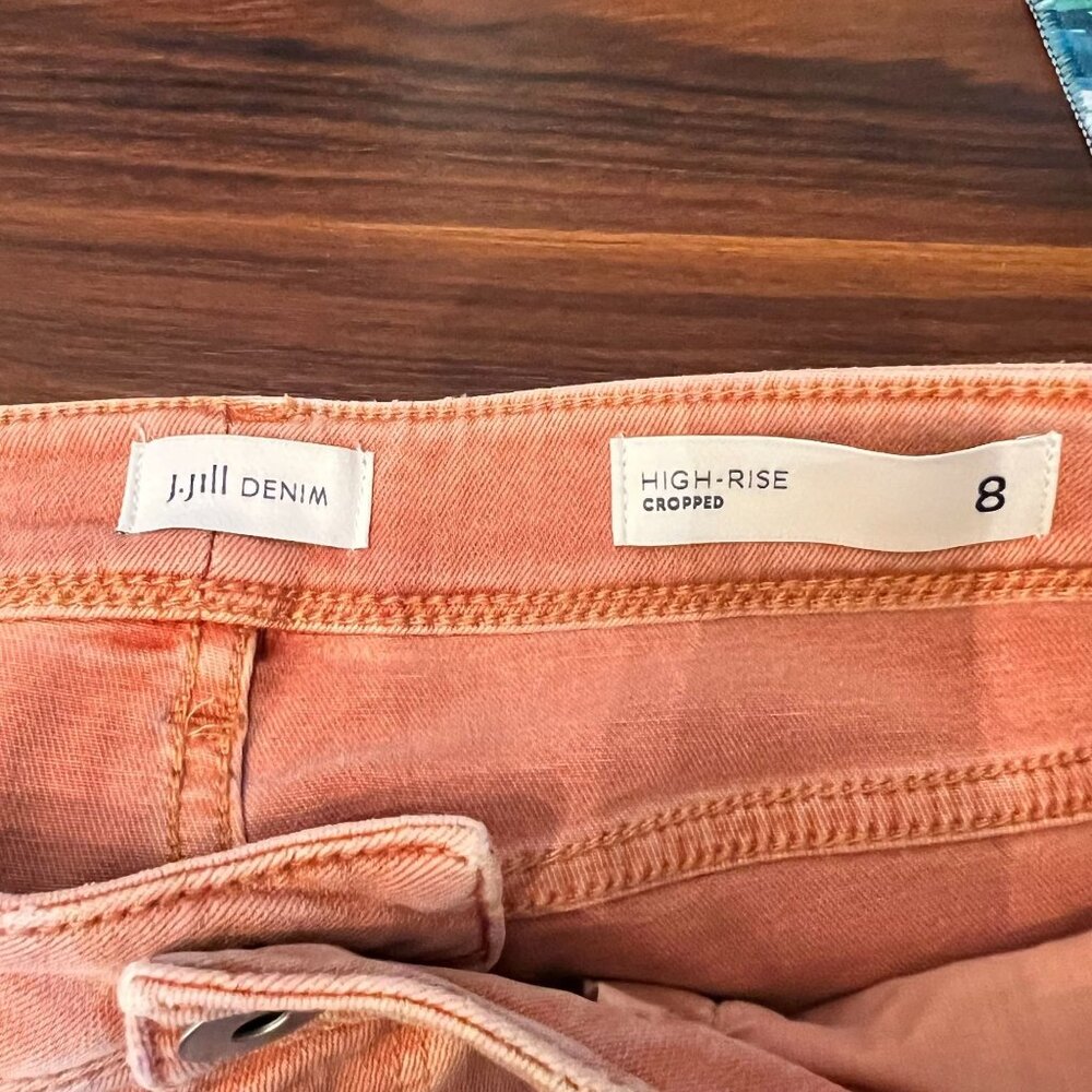 J. Jill Cropped High Rise Crop‎ Cuffed Orange Denim Pants Womens Size 8 Stretch - Picture 6 of 8
